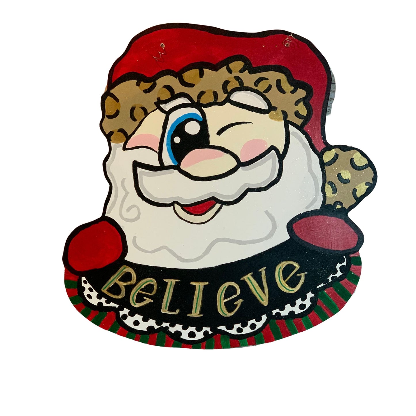 Winking Santa Christmas Door Hanger, Santa Door Hanger, Christmas Decorations for Front Door, Wall Decorations, Hand Painted Sign, Festive