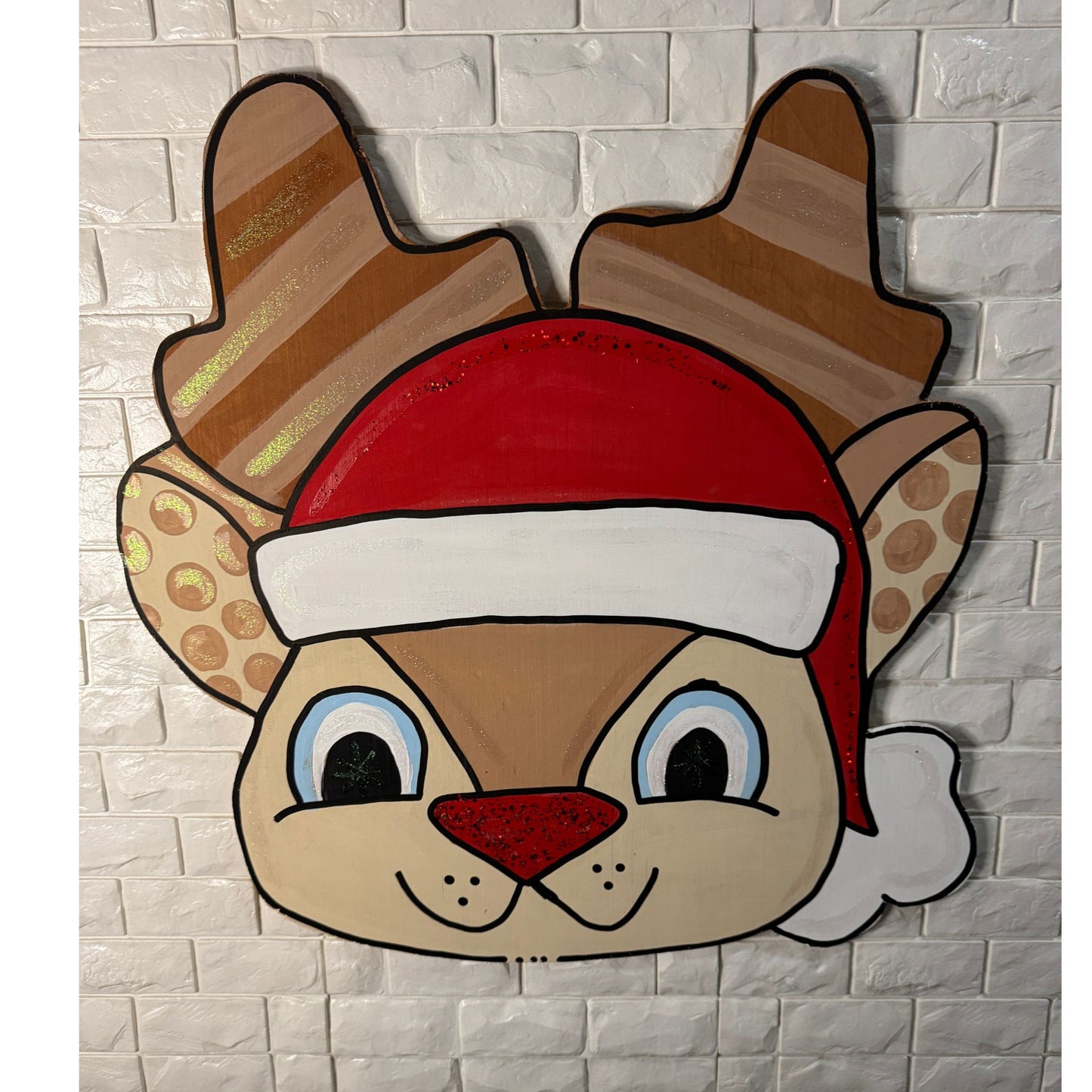 Hand-Painted Boy Reindeer Door Hanger – Christmas Front Door Décor