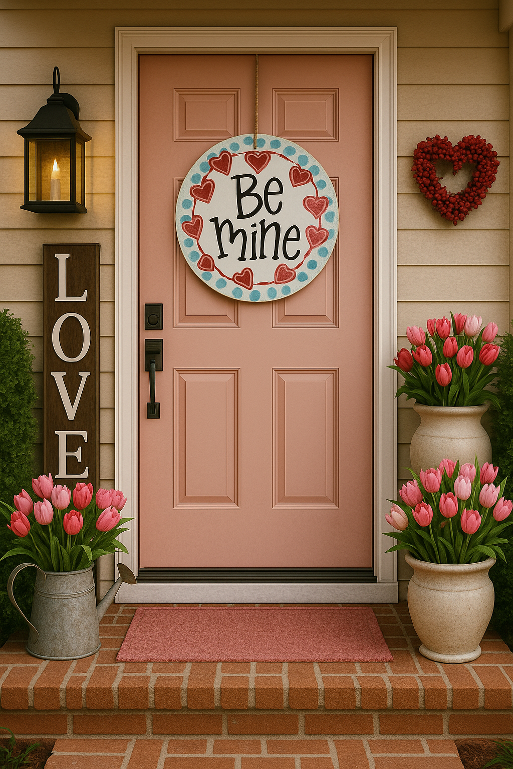 Be Mine Valentine Door Hanger – Hand-Painted Pink & Red Heart Sign