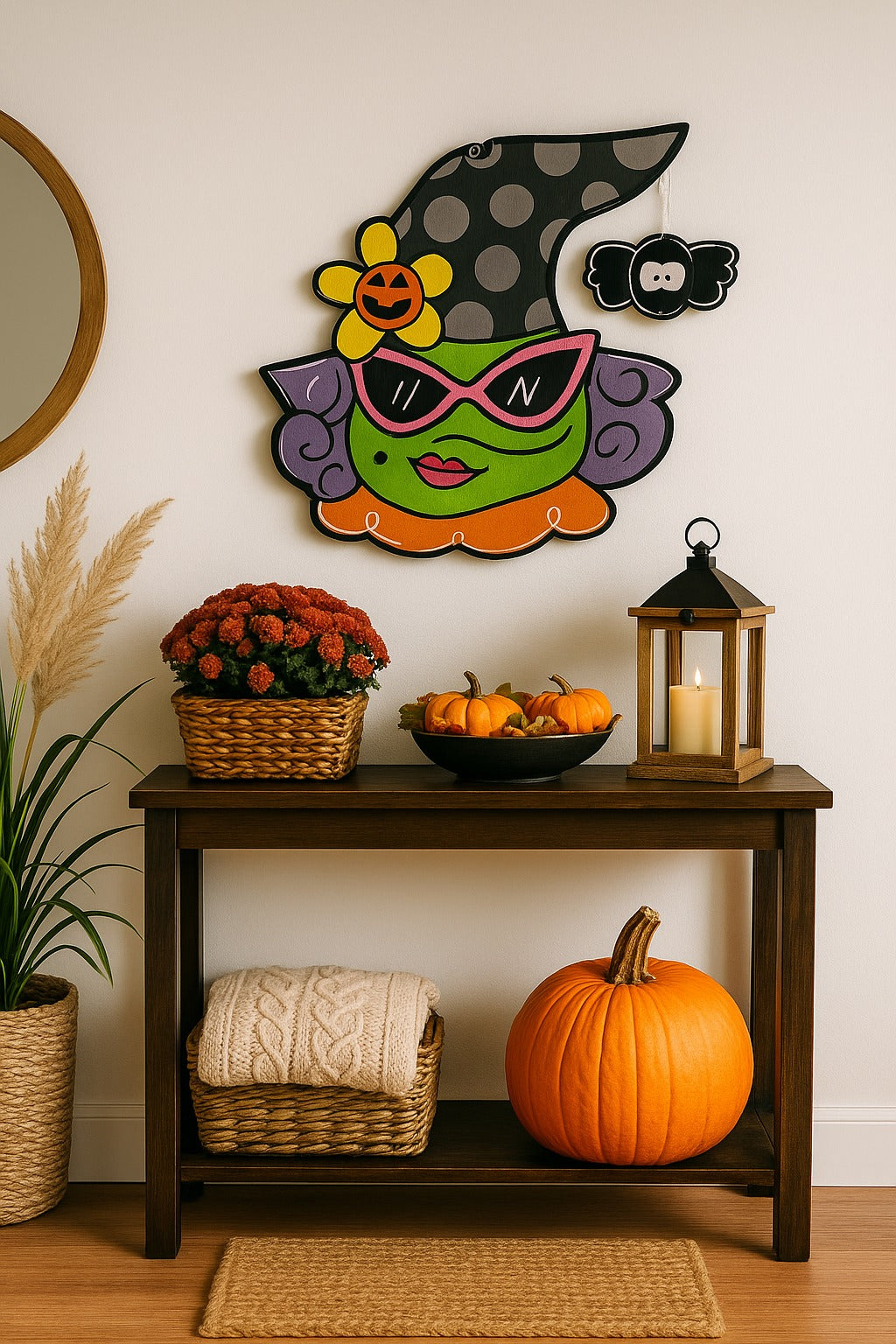 Witch Door Hanger with Spider | Hand-Painted Halloween Front Door Decor