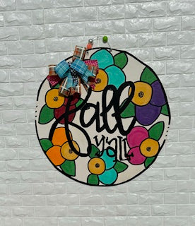 Hand-Painted "Fall Y'all" Floral Door Hanger | Round Autumn Decor | Front Door & Home Decoration | Rustic Fall Sign with Ribbon Bow