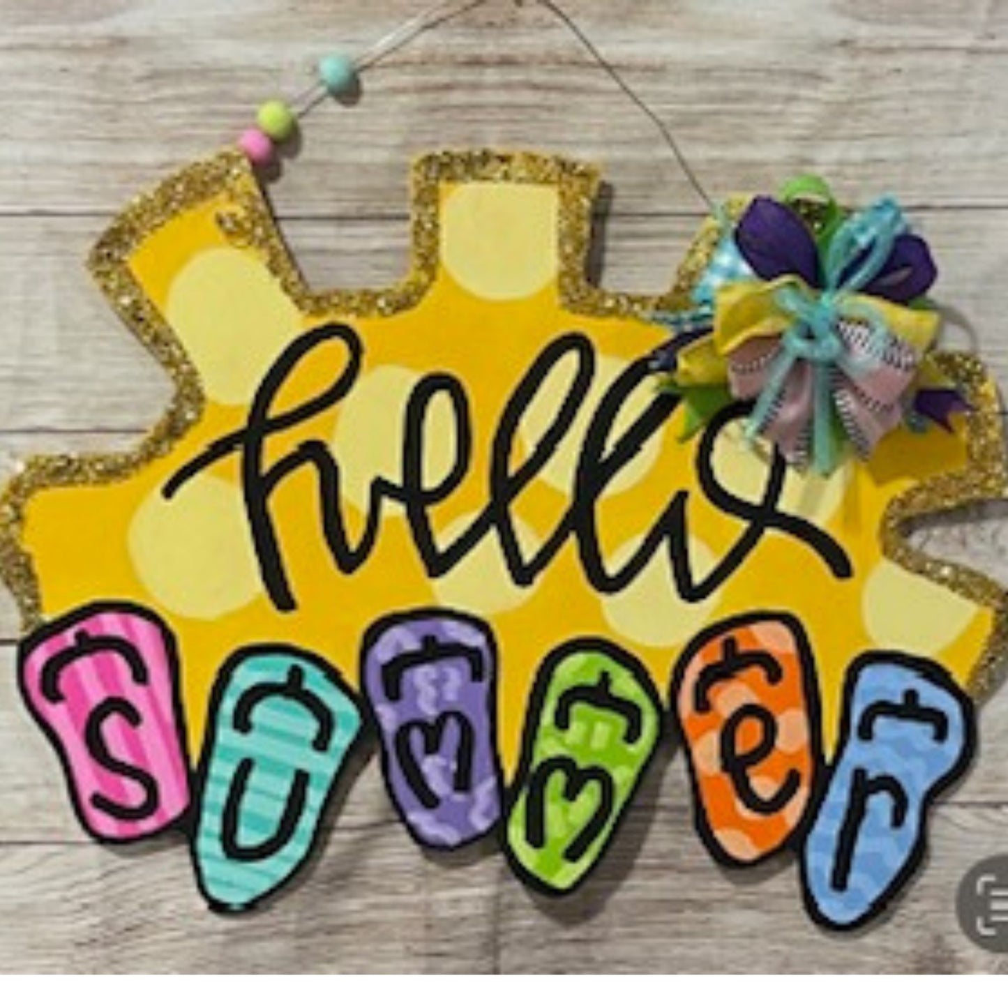 Hello Summer Door Hanger, Summer Door Hanger, Summer Front Door Decor, Summer Front Porch Decor, Hand Painted Decor, Flip Flop Door Hanger