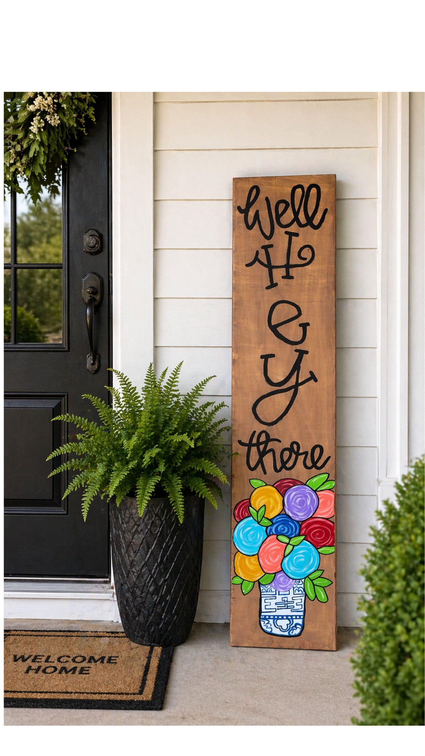 Hey There Porch Leaner | Hand-Painted Year-Round Welcome Sign