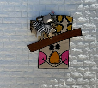 Handcrafted Fall Scarecrow Door Hanger | Black and Gold Animal Print Hat | Autumn Home Decor | Front Door Decoration