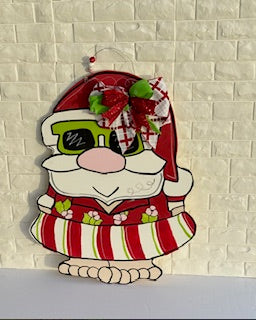 Whimsical Beach Santa Door Hanger, Beach Santa Claus Gnome Door Hanger Sign, Tropical Christmas Sign, Beach Holiday Decor, Santa Door Hanger