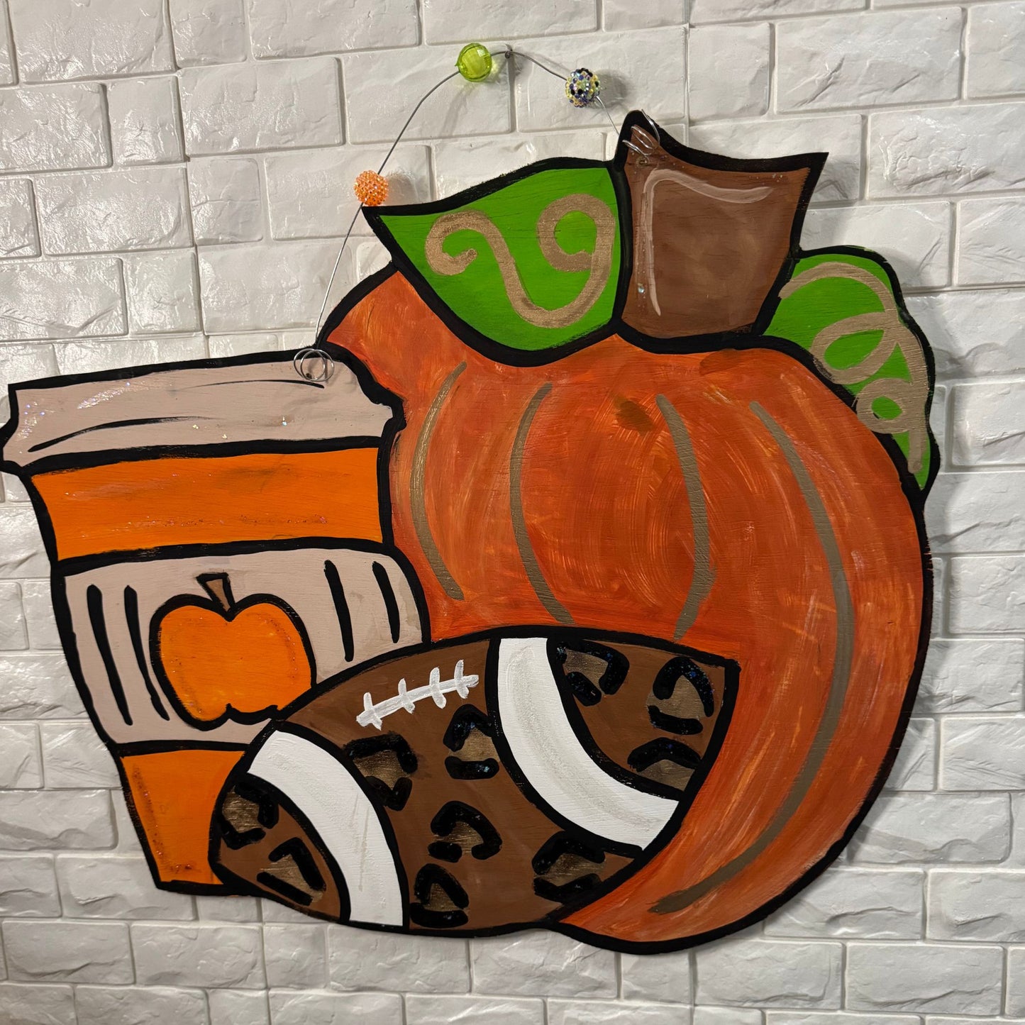 Pumpkin Latte & Football Door Hanger