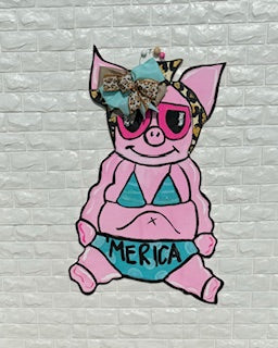 'Merica Pig Poolside Door Hanger | Hand-Painted Patriotic Summer Decor
