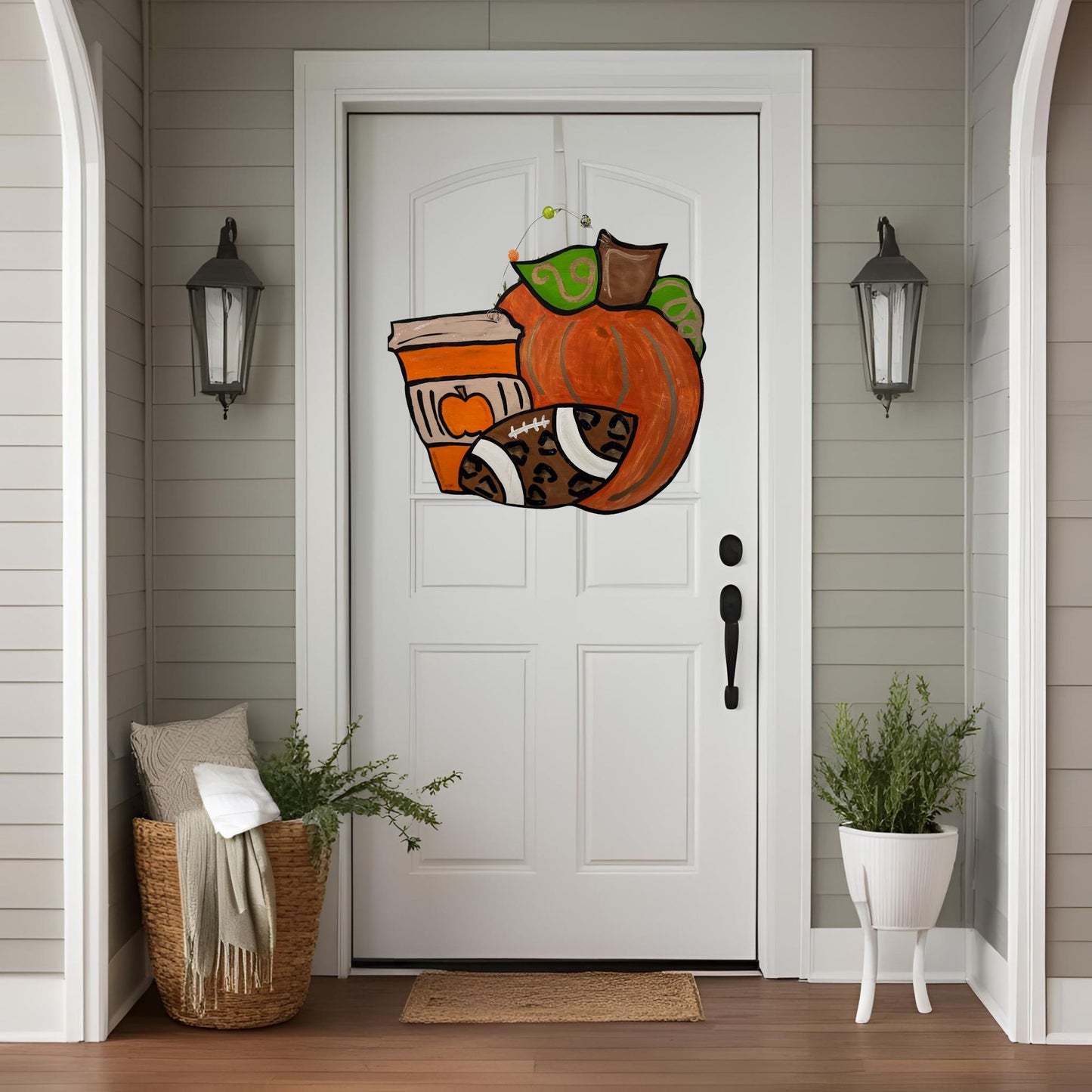 Pumpkin Latte & Football Door Hanger