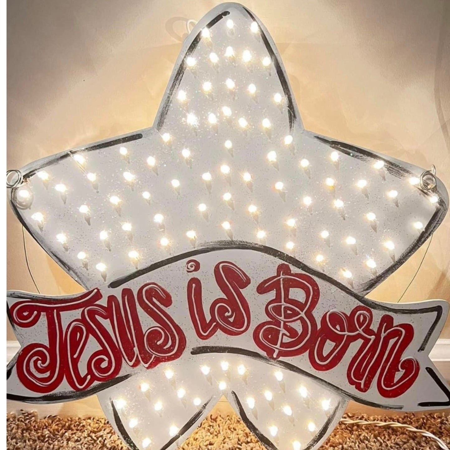 Lighted Christmas Star Tree Topper – “Jesus Is Born” | Handmade & Customizable