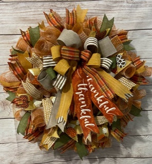 Fall Wreath for Front Door, Thanksgiving Day Wreath, Give Thanks Wreath, Deco Mesh Fall Wreath, Thanksgiving Front Door Decoration