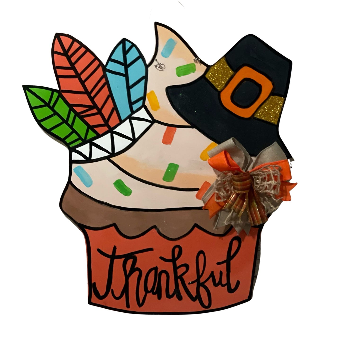 Thanksgiving Door Hanger, Thankful Cupcake Door Hanger, Fall Front Door Decor, Thanksgiving Decorations, Hand Painted Door Hanger
