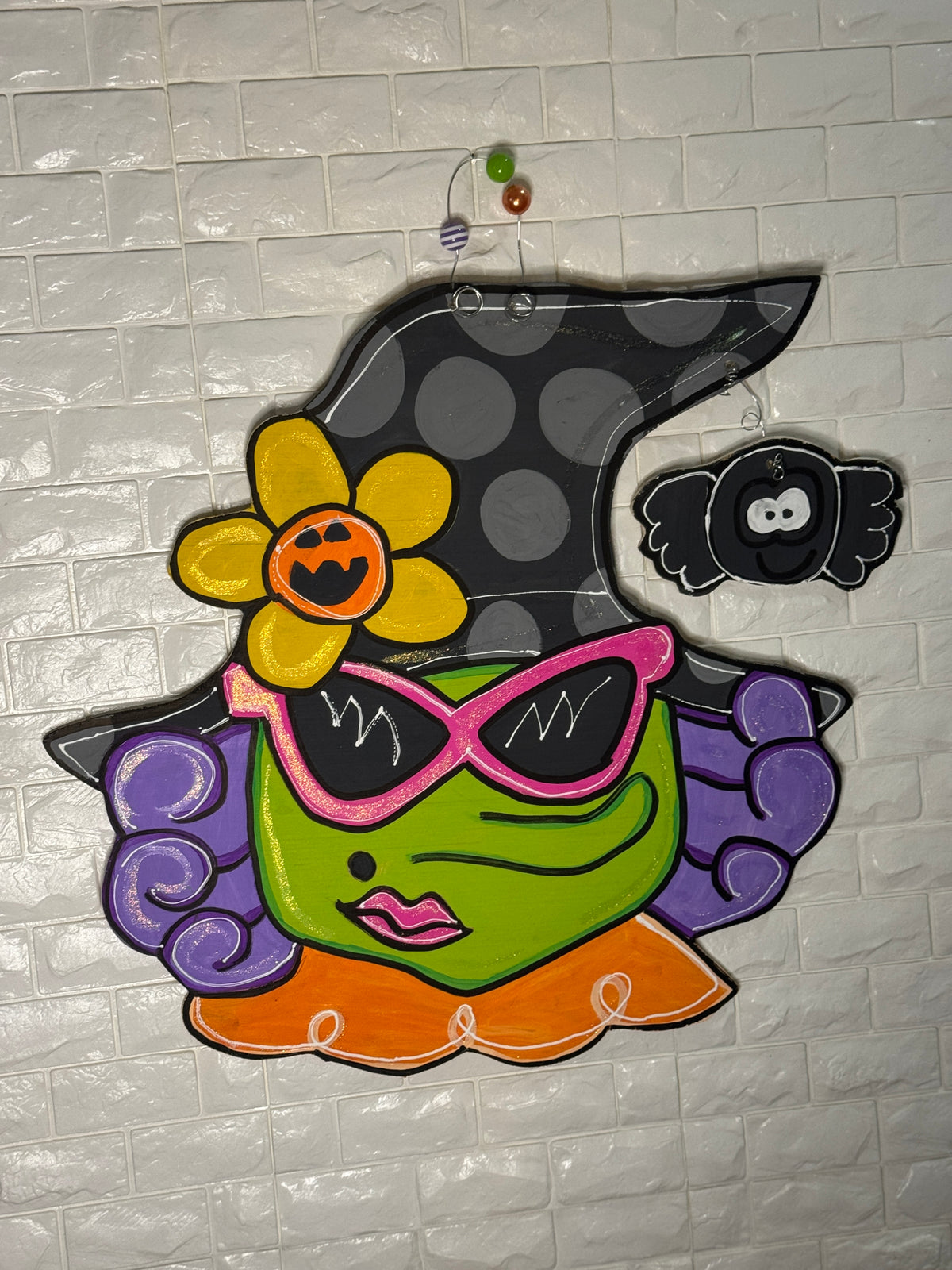 Witch Door Hanger with Spider | Hand-Painted Halloween Front Door Decor