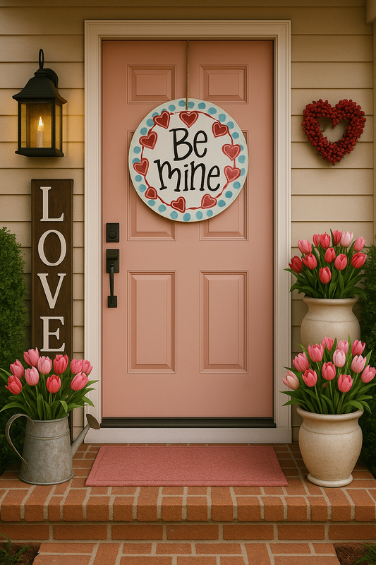 Be Mine Valentine Door Hanger – Hand-Painted Pink & Red Heart Sign