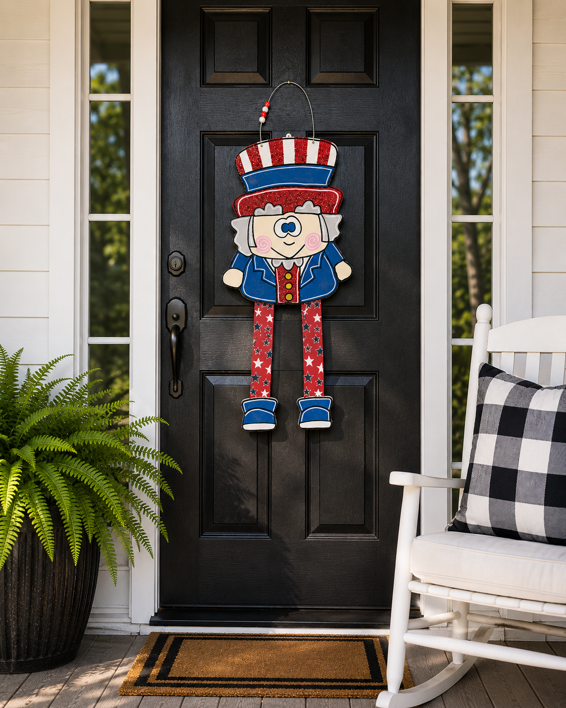 Whimsical Uncle Sam Door Hanger | Hand-Painted Patriotic Decor