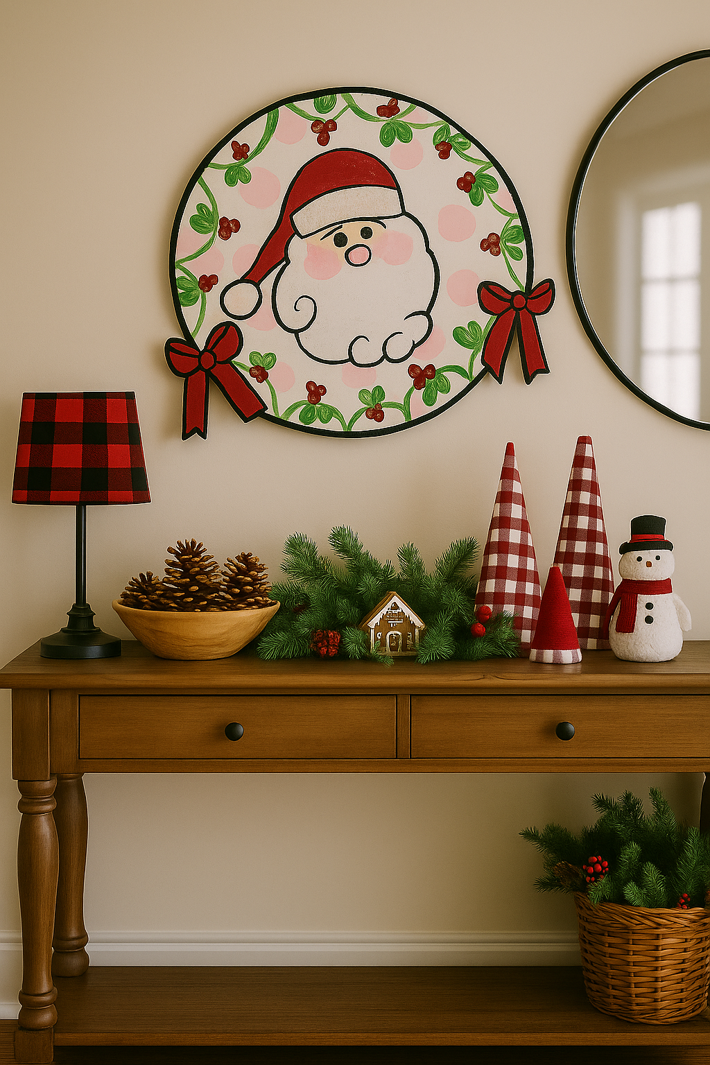 Christmas Santa Door Hanger, Glitter Santa Decoration, Holiday Home Decor