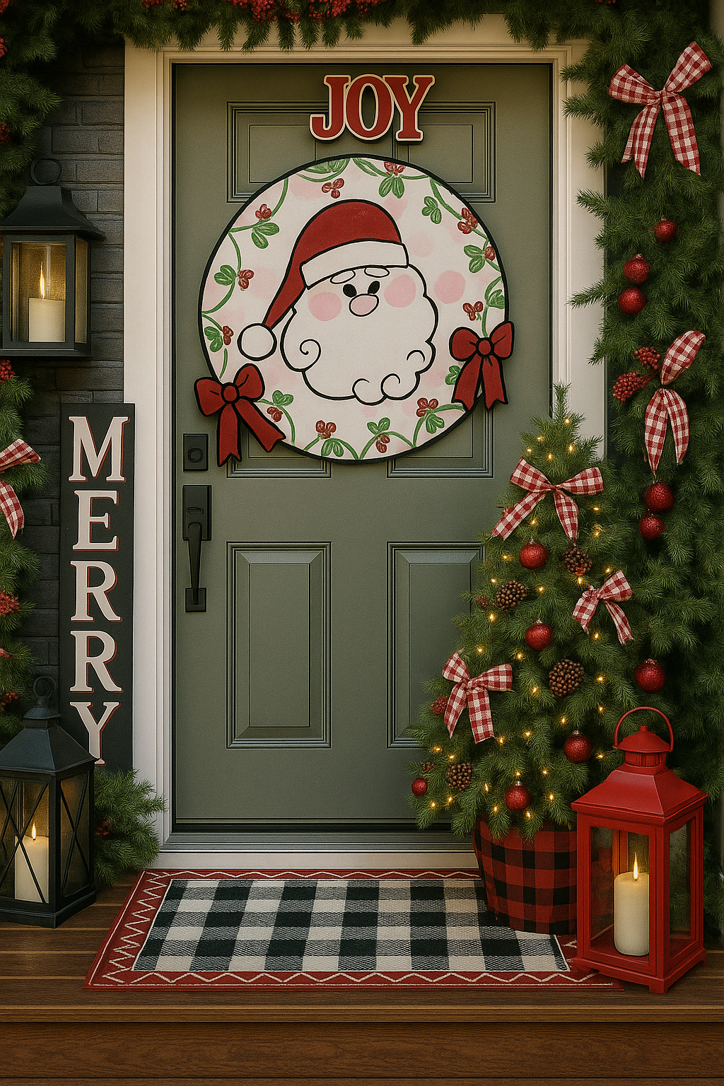 Christmas Santa Door Hanger, Glitter Santa Decoration, Holiday Home Decor