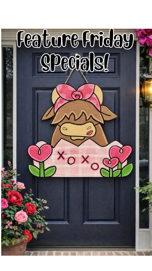 Valentines Day highland cow front door decor