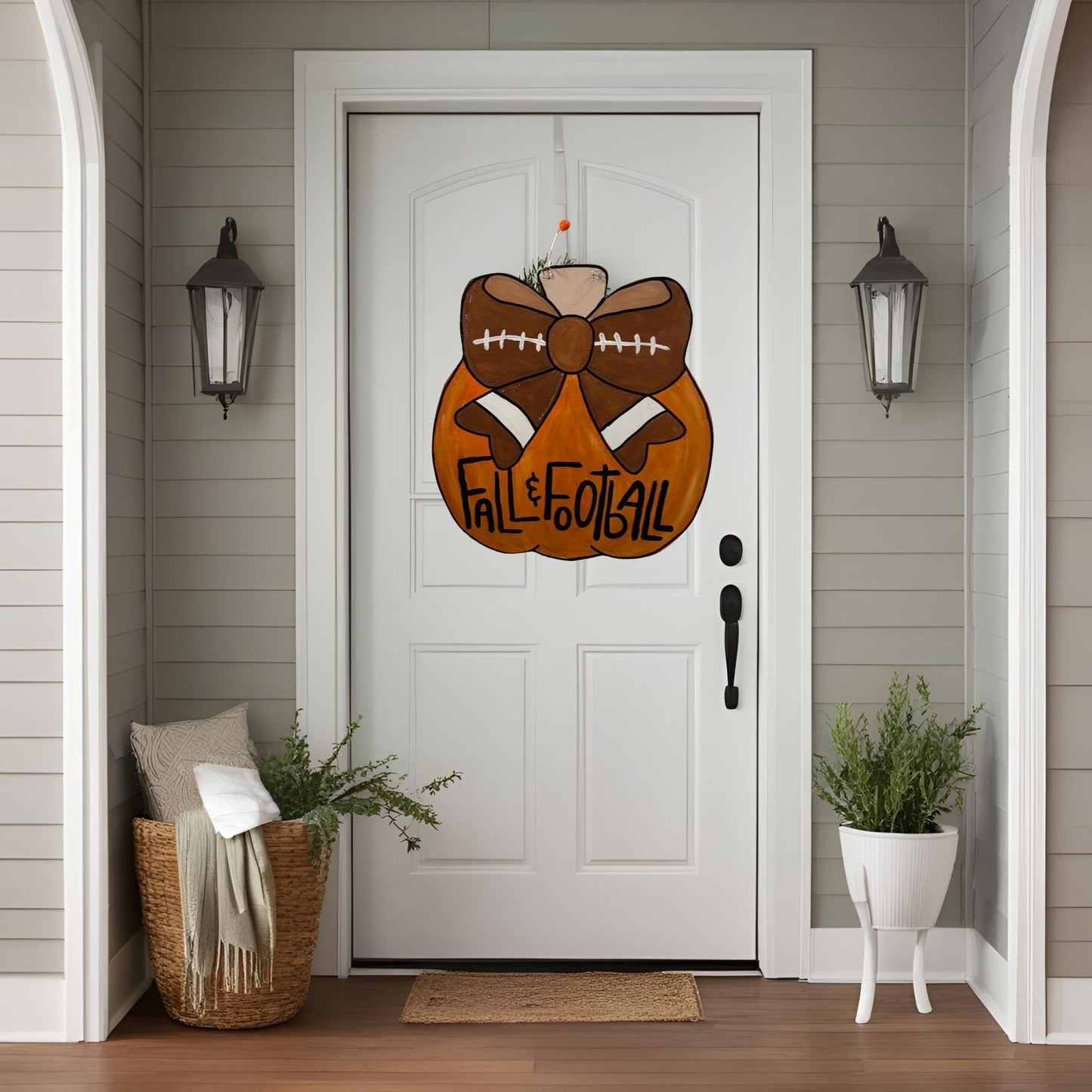 Fall Pumpkin & Football Door Hanger | Hand-Painted Game Day Decor