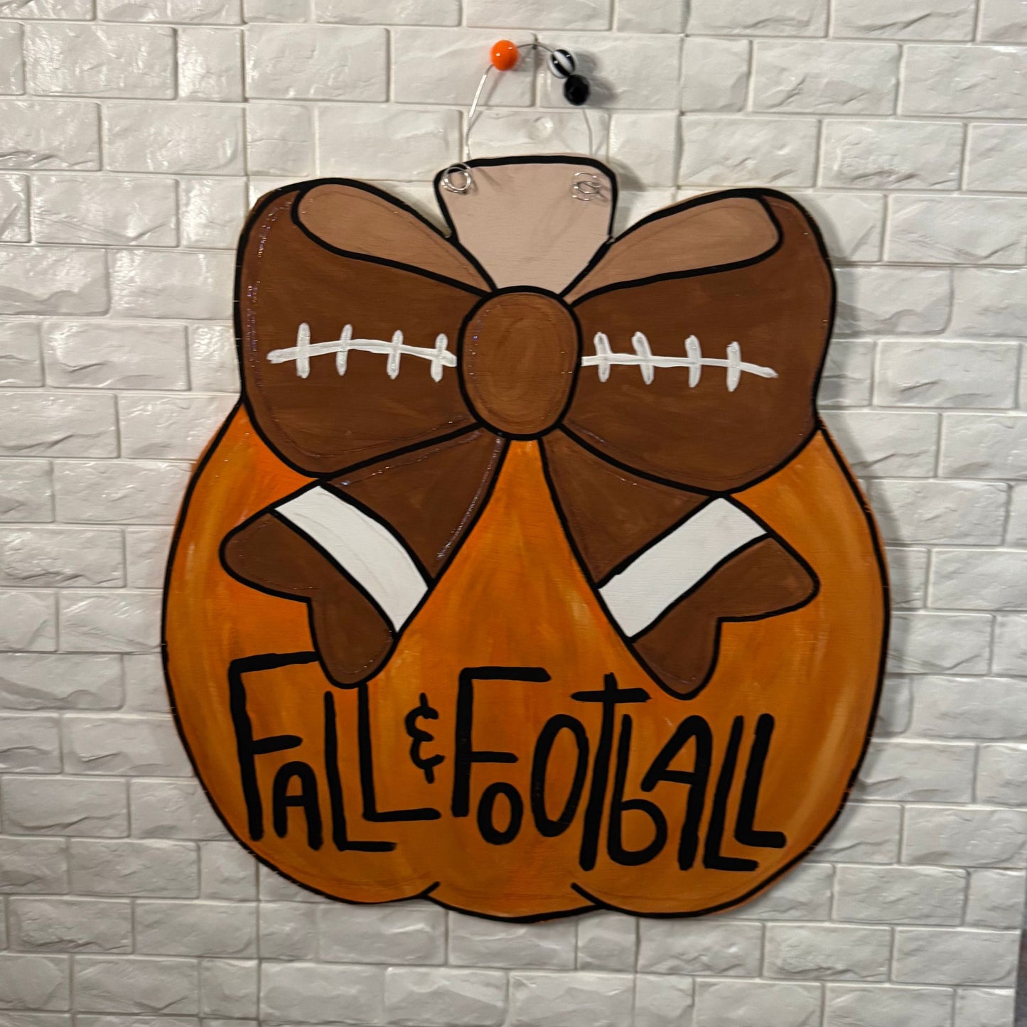 Fall Pumpkin & Football Door Hanger | Hand-Painted Game Day Decor