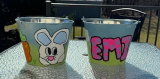 Personalized Easter Bunny Bucket | Hand-Painted Spring Decor