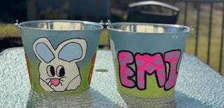 Personalized Easter Bunny Bucket | Hand-Painted Spring Decor