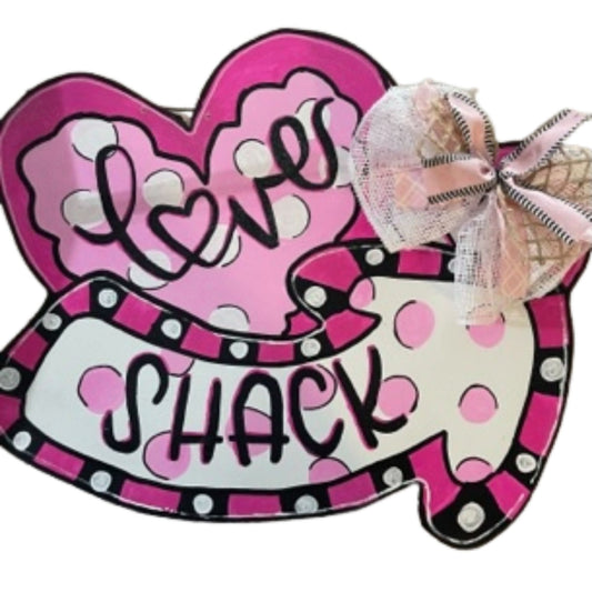 Valentines Love Shack Door Hanger, Front Door Decor, Valentines Decor, Home Decor, The Love Shack, Hand Painted Sign, Valentines Door Hanger