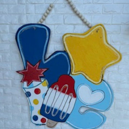 Patriotic Front Door Decor, 4th of july, Home Decor, Patriotic Door Hanger, Love, Popsicles and fireworks, red, white and blue