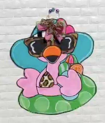 Sassy Flamingo Pool Door Hanger – Hand-Painted Summer Decor – Floating Flamingo with Sunglasses & Bow