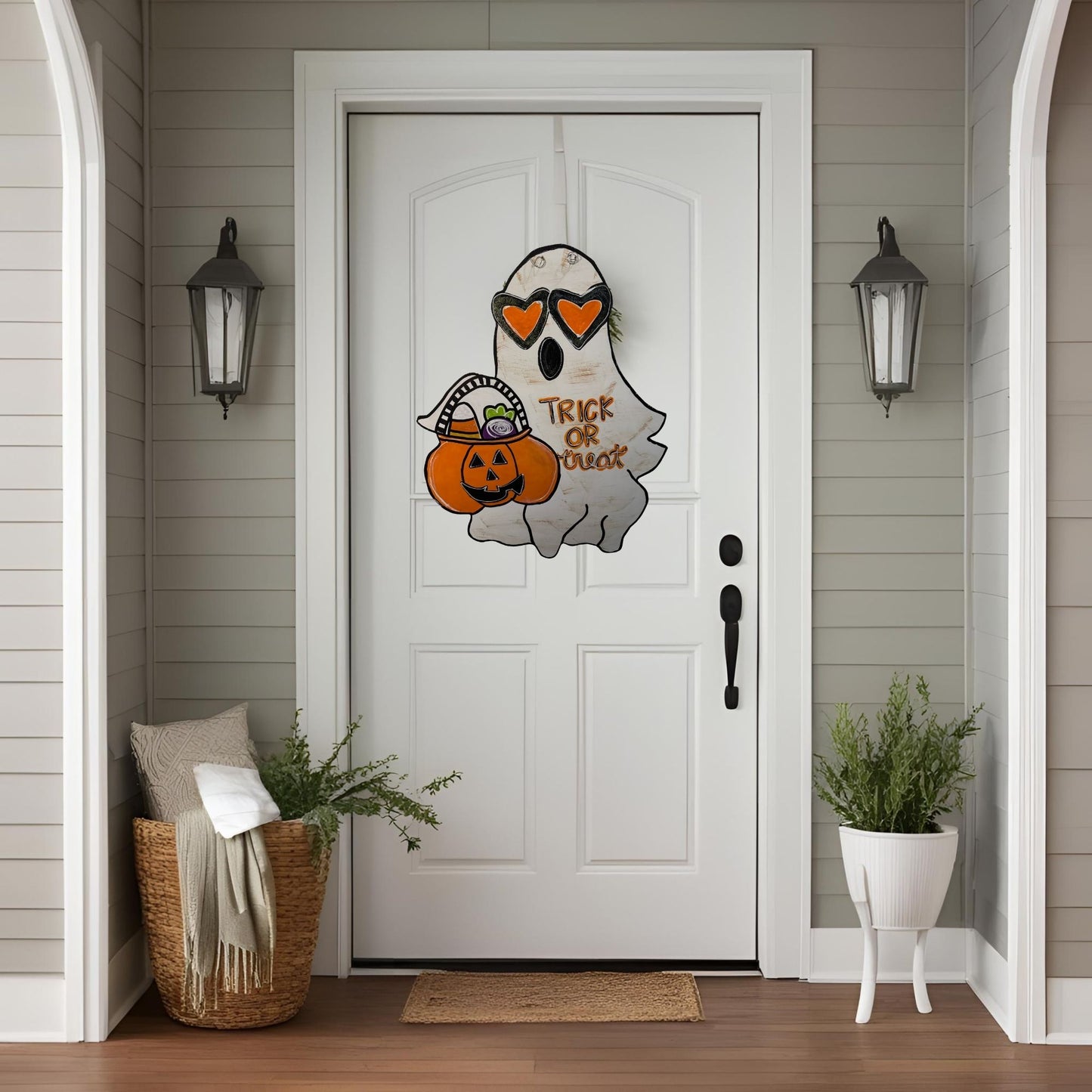 Trick-or-Treat Ghost Door Hanger | Hand-Painted Halloween Decor