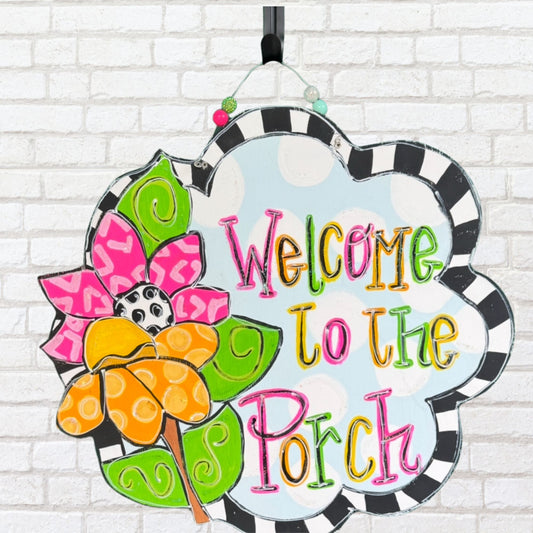 Welcome to the Porch Door Hanger – Hand-Painted Front Door Sign for Summer & Year-Round Decor