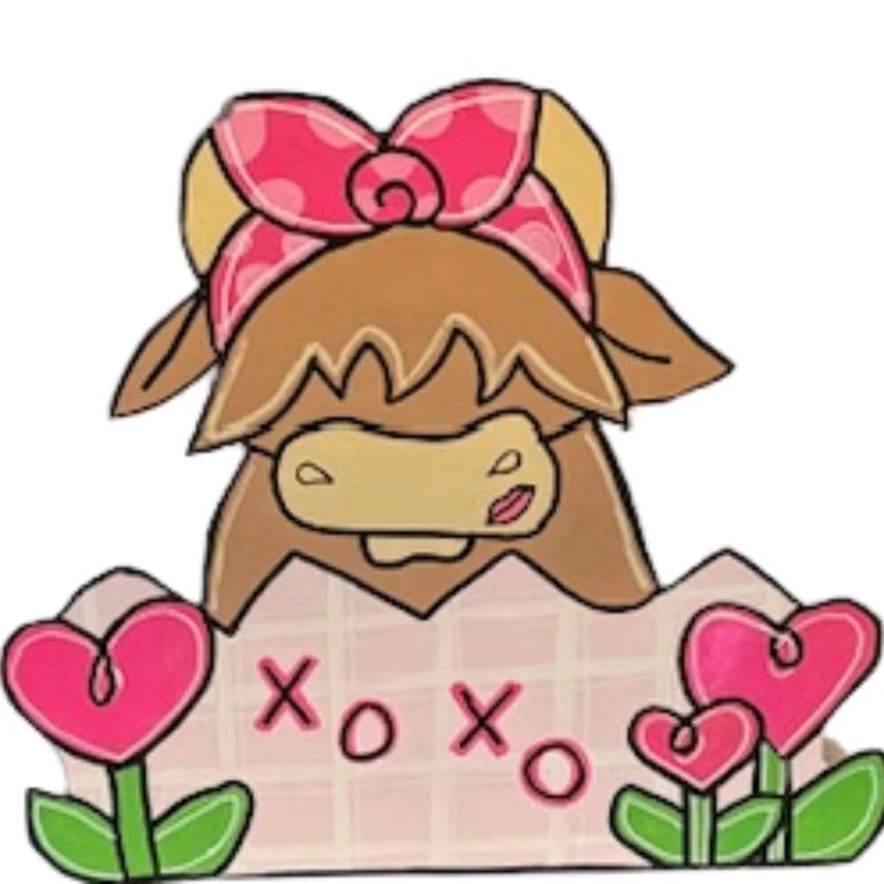 Valentines Day highland cow front door decor